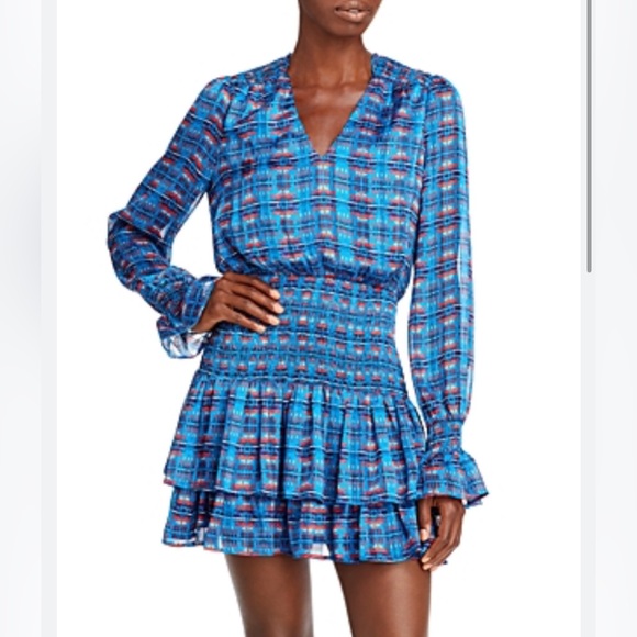 Aqua x Pendleton Womens Size M Smocked Waist V-Neck Mini Dress - Picture 9 of 9